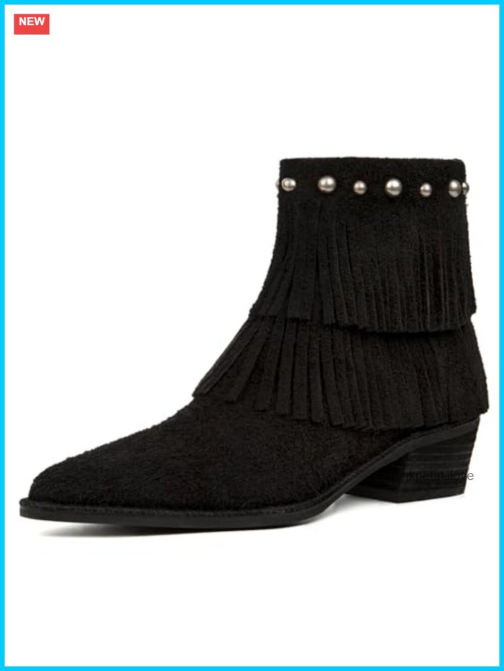 Genuine Suede Ankle Boots for Women Fringe Pointed Toe Studded Western Booties